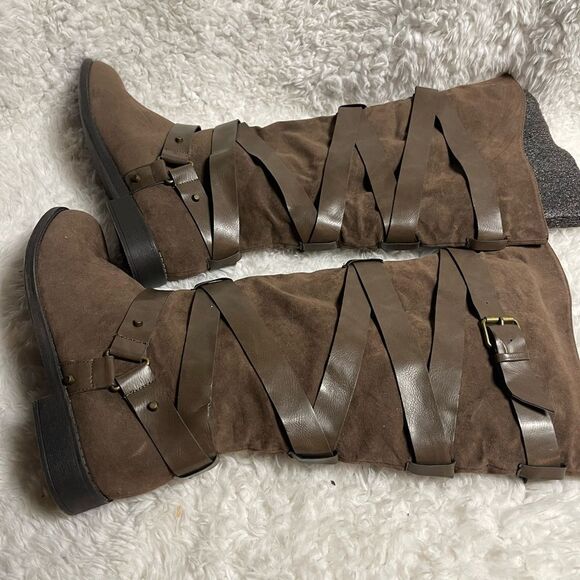 Shoe Dazzle Haley synthetic brown slip on riding boots Size 10W - Picture 6 of 10